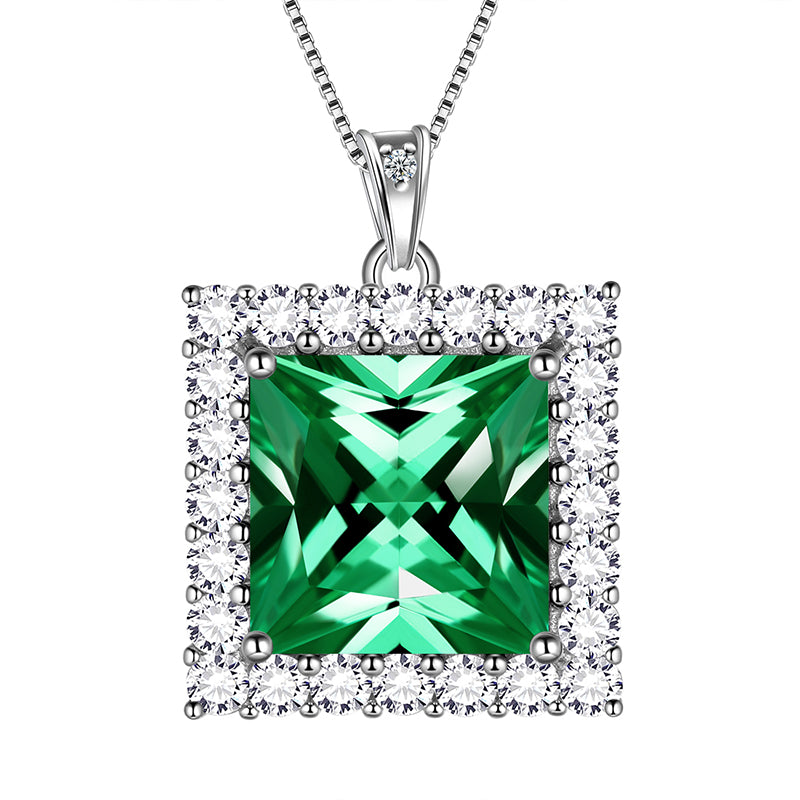 Square Birthstone May Emerald Necklace Pendant Women Girls Jewelry Birthday Gifts Sterling Silver - Aurora Tears Jewelry