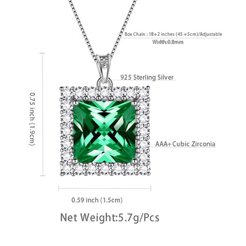 Square Birthstone May Emerald Necklace Pendant Sterling Silver - Necklaces - Aurora Tears