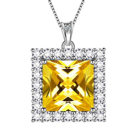 Square Birthstone November Citrine Necklace Pendant Women Girls Jewelry Birthday Gifts Sterling Silver - Aurora Tears Jewelry