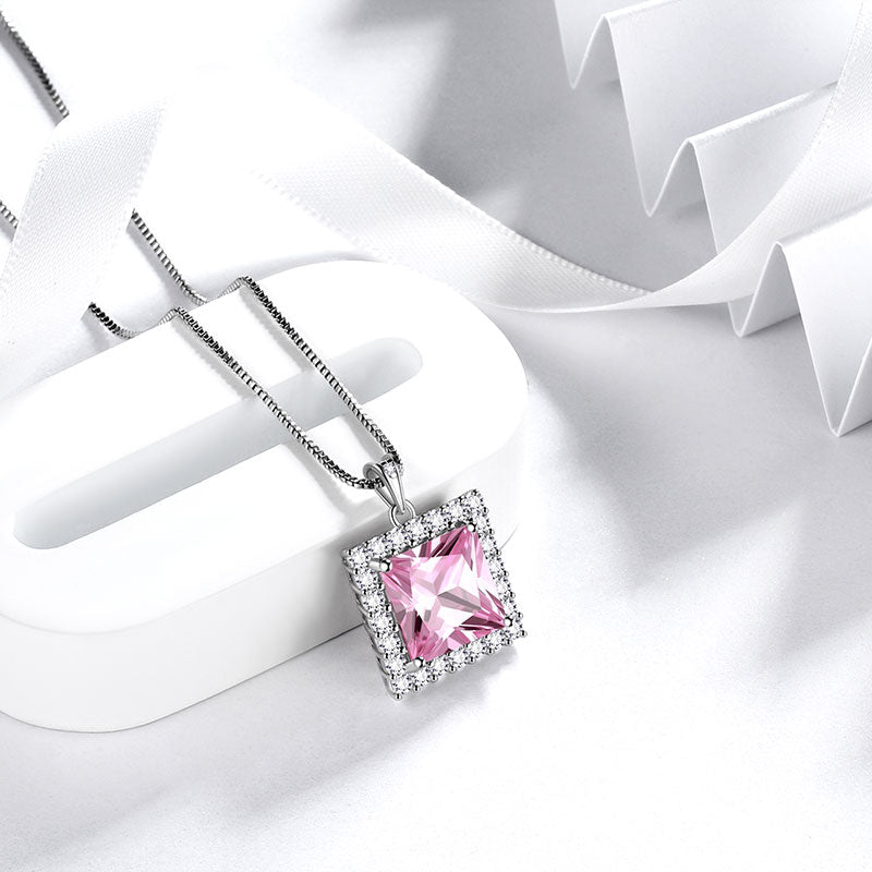 Square Birthstone October Tourmaline Necklace Pendant Sterling Silver - Necklaces - Aurora Tears