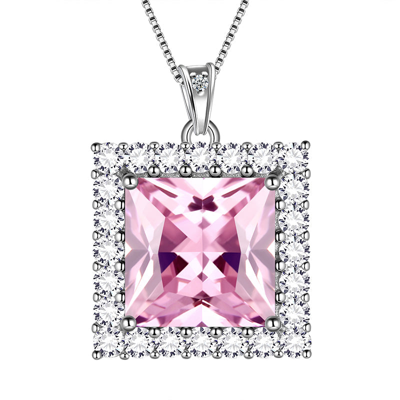 Square Birthstone Necklace Pendant Women Jewelry Birthday Gift 925 Sterling Silver - Aurora Tears