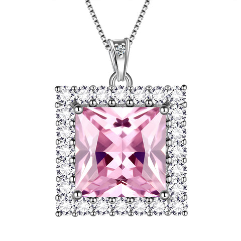 Square Birthstone October Tourmaline Necklace Pendant Sterling Silver