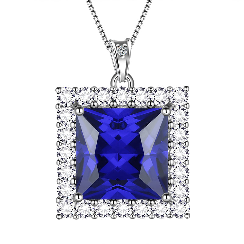 Square Birthstone September Sapphire Necklace Pendant Women Girls Jewelry Birthday Gifts Sterling Silver - Aurora Tears Jewelry
