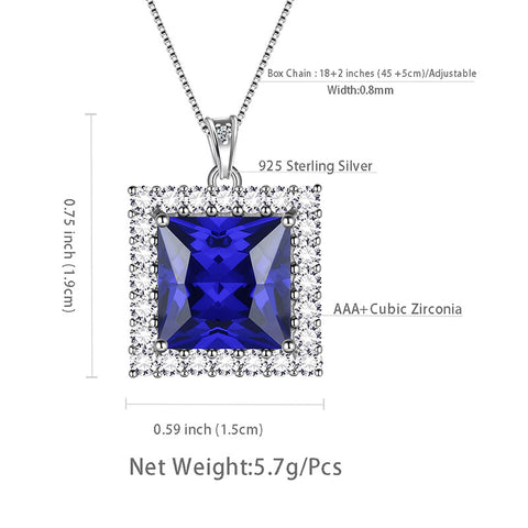 Square Birthstone September Sapphire Necklace Pendant Sterling Silver - Necklaces - Aurora Tears