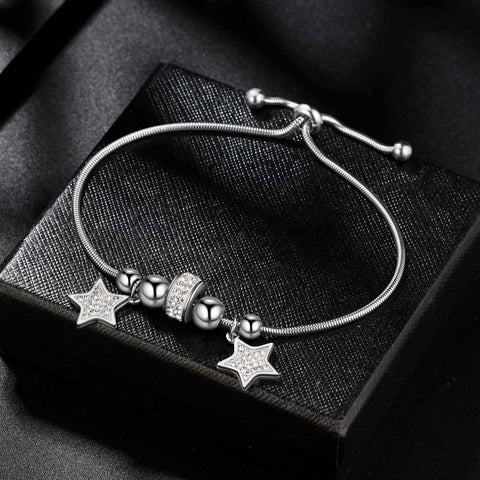 Pulseiras de elos com contas de berloques e estrelas da sorte, joias femininas de aço inoxidável