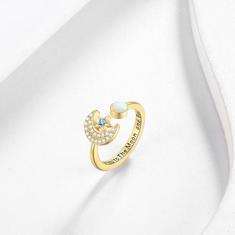 Bagues étoile et lune opale lune ouverte bague croissant de lune cadeaux pour femmes filles en argent sterling