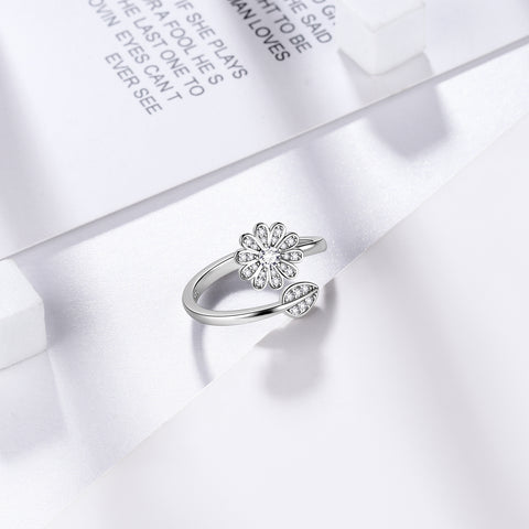 Sunflower Daisy Flower Rings Women Jewelry 925 Sterling Silver Aurora Tears