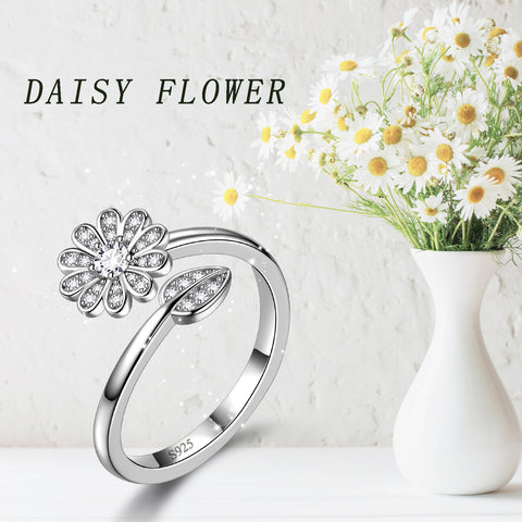 Sunflower Daisy Flower Rings Women Jewelry 925 Sterling Silver Aurora Tears