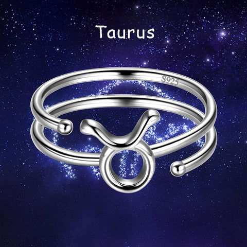 Taurus Zodiac Open Rings 925 Sterling Silver Aurora Tears Jewelry