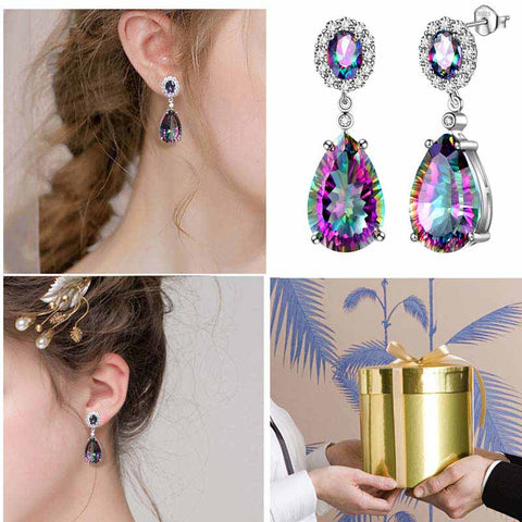 Tropfenförmige Ohrringe für Damen, Regenbogen-Mystic-Topas, Ohrstecker, 925er Sterlingsilber, Schmuck, Geburtstag, Weihnachten, Muttertag, Geschenk für Sie