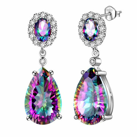 Tropfenförmige Ohrringe für Damen, Regenbogen-Mystic-Topas, Ohrstecker, 925er Sterlingsilber, Schmuck, Geburtstag, Weihnachten, Muttertag, Geschenk für Sie