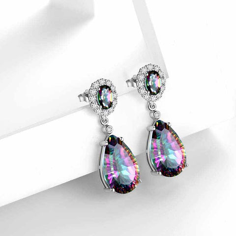 Tropfenförmige Ohrringe für Damen, Regenbogen-Mystic-Topas, Ohrstecker, 925er Sterlingsilber, Schmuck, Geburtstag, Weihnachten, Muttertag, Geschenk für Sie