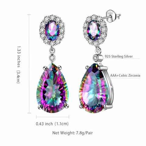 Tropfenförmige Ohrringe für Damen, Regenbogen-Mystic-Topas, Ohrstecker, 925er Sterlingsilber, Schmuck, Geburtstag, Weihnachten, Muttertag, Geschenk für Sie