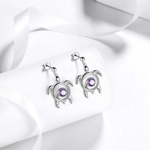 Orecchini con ametista di febbraio con pietra portafortuna della tartaruga, gioielli da donna, regalo di compleanno, argento sterling