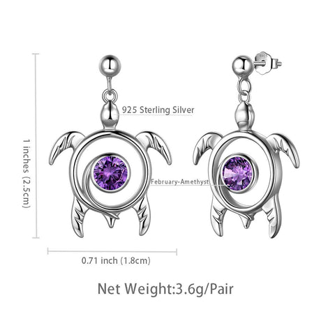 Orecchini con ametista di febbraio con pietra portafortuna della tartaruga, gioielli da donna, regalo di compleanno, argento sterling