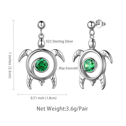 Orecchini con smeraldo di maggio con pietra portafortuna tartaruga pendenti gioielli da donna per ragazze regalo di compleanno in argento sterling