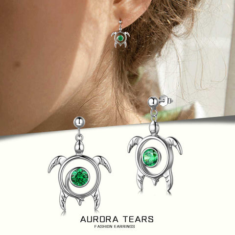 Orecchini con smeraldo di maggio con pietra portafortuna tartaruga pendenti gioielli da donna per ragazze regalo di compleanno in argento sterling