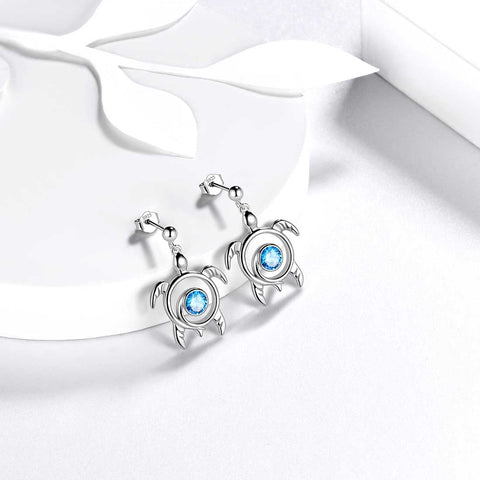 Orecchini con pietra portafortuna di tartaruga, marzo, acquamarina, pendenti, gioielli da donna, regalo di compleanno, argento sterling