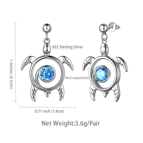 Orecchini con pietra portafortuna di tartaruga, marzo, acquamarina, pendenti, gioielli da donna, regalo di compleanno, argento sterling