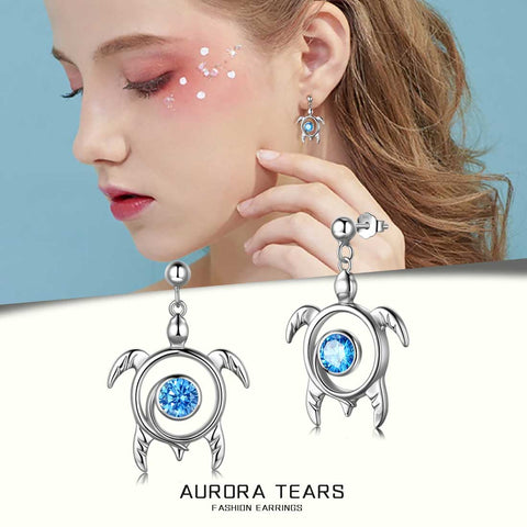Orecchini con pietra portafortuna di tartaruga, marzo, acquamarina, pendenti, gioielli da donna, regalo di compleanno, argento sterling
