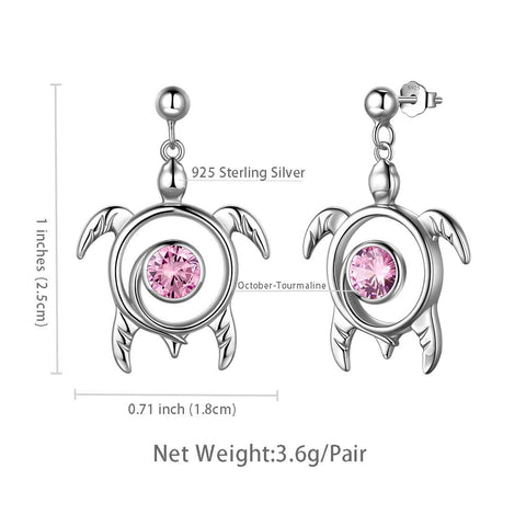 Orecchini con pietra portafortuna di tartaruga, tormalina di ottobre, gioielli da donna, regalo di compleanno, argento sterling