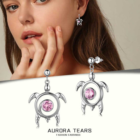 Orecchini con pietra portafortuna di tartaruga, tormalina di ottobre, gioielli da donna, regalo di compleanno, argento sterling