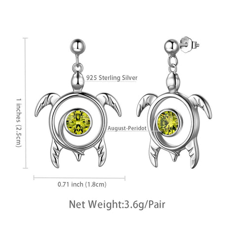 Orecchini con peridoto di agosto con pietra portafortuna della tartaruga pendenti gioielli da donna per ragazze regalo di compleanno in argento sterling