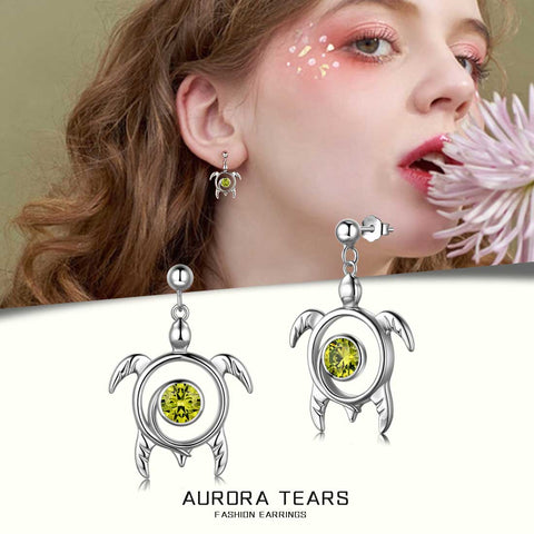Orecchini con peridoto di agosto con pietra portafortuna della tartaruga pendenti gioielli da donna per ragazze regalo di compleanno in argento sterling