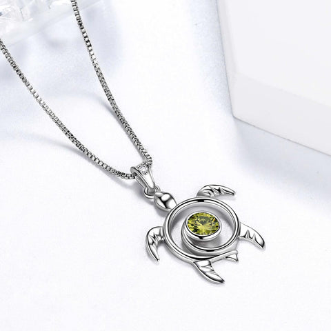 Turtle Birthstone August Peridot Necklace Pendant Women Girls Jewelry Birthday Gift