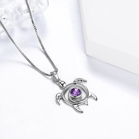Collar con colgante de amatista y piedra natal de tortuga, joyería para mujeres y niñas, regalo de cumpleaños de febrero