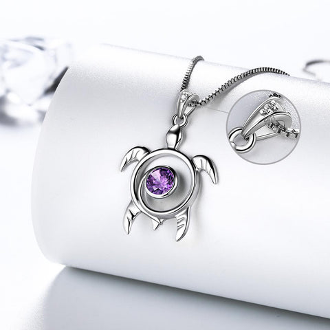Collar con colgante de amatista y piedra natal de tortuga, joyería para mujeres y niñas, regalo de cumpleaños de febrero