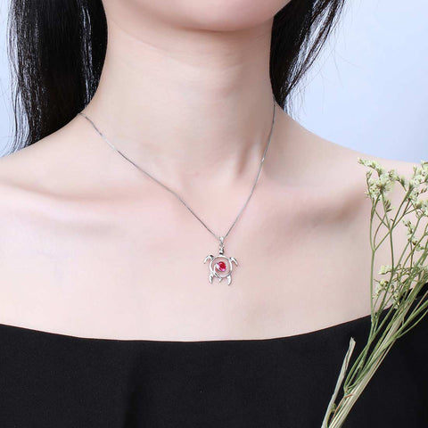 Collana con pendente in rubino di luglio, pietra portafortuna della tartaruga, regalo di compleanno per gioielli da donna e ragazza