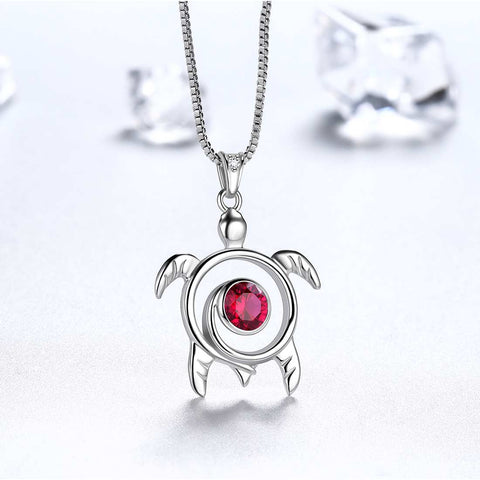 Collana con pendente in rubino di luglio, pietra portafortuna della tartaruga, regalo di compleanno per gioielli da donna e ragazza