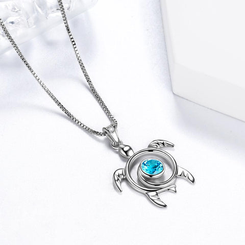 Tartaruga Portafortuna Marzo Acquamarina Collana Ciondolo Donna Ragazza Gioielli Regalo di compleanno