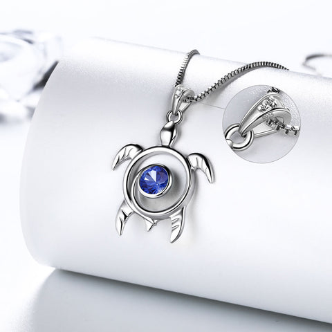Tartaruga Birthstone Settembre Collana con zaffiro Ciondolo Donna Ragazza Gioielli Regalo di compleanno