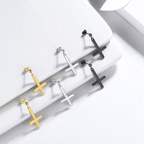 Pendientes de cruz al revés para mujer y hombre, joyería de plata de ley 925