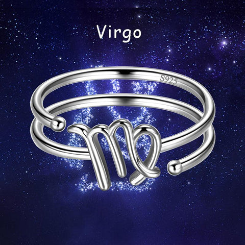 Virgo Zodiac Open Rings 925 Sterling Silver Aurora Tears Jewelry