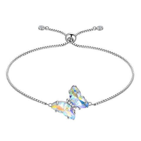925 Sterling Silver Butterfly Bracelet Birthstone Crystal Women Jewelry Gifts - Aurora Tears