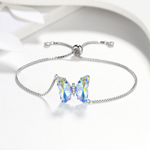Bracelet papillon blanc, pierre de naissance du mois d'avril, bijoux pour femmes et filles, cadeau d'anniversaire