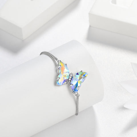 Bracelet papillon blanc, pierre de naissance du mois d'avril, bijoux pour femmes et filles, cadeau d'anniversaire
