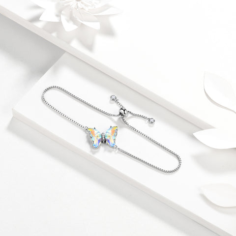 Bracelet papillon blanc, pierre de naissance du mois d'avril, bijoux pour femmes et filles, cadeau d'anniversaire
