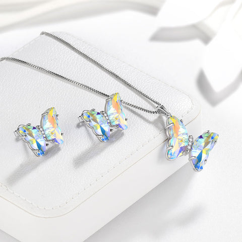 Ensemble de bijoux papillon blanc 3 pièces, pierre de naissance en diamant d'avril, cadeaux d'anniversaire pour femmes et filles