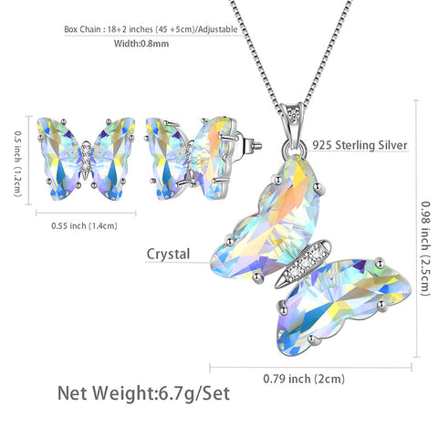 Ensemble de bijoux papillon blanc 3 pièces, pierre de naissance en diamant d'avril, cadeaux d'anniversaire pour femmes et filles