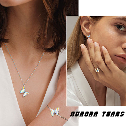 Set di gioielli con farfalla bianca, 5 pezzi, pietre portafortuna con diamanti di aprile, regali di compleanno per ragazze e donne