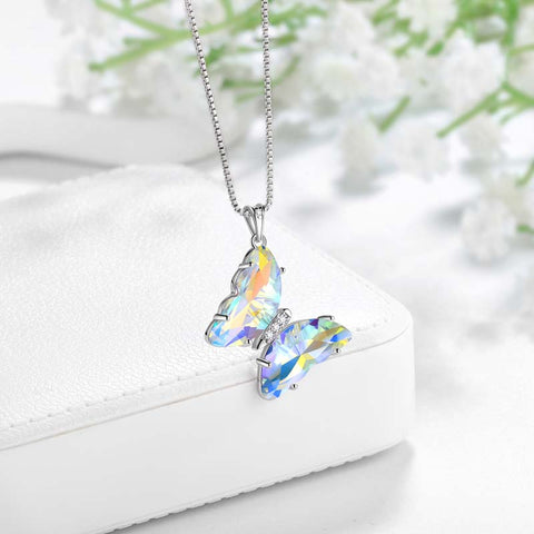 Weiße Schmetterlings-Halskette mit Diamant-Geburtsstein-Anhänger für April, Damen- und Mädchen-Schmuck, Geburtstagsgeschenk
