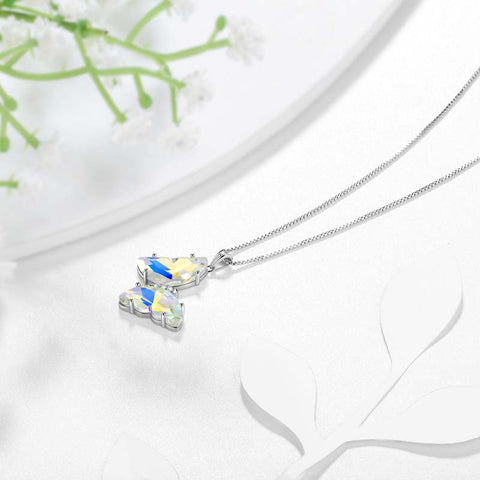 Weiße Schmetterlings-Halskette mit Diamant-Geburtsstein-Anhänger für April, Damen- und Mädchen-Schmuck, Geburtstagsgeschenk