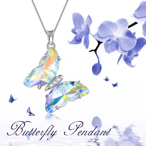 Weiße Schmetterlings-Halskette mit Diamant-Geburtsstein-Anhänger für April, Damen- und Mädchen-Schmuck, Geburtstagsgeschenk