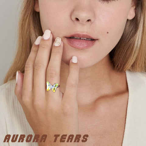 White Butterfly Ring April Diamond Birthstone Women Girls Jewelry Birthday Gift