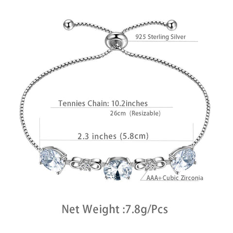 Bracelet rond en diamant avec pierre de naissance d'avril pour femmes et filles, bijoux cadeau d'anniversaire en argent sterling