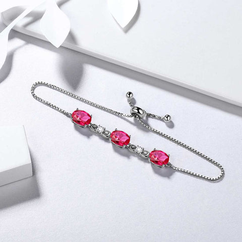 Bracelet rond en rubis avec pierre de naissance de juillet pour femmes et filles, bijoux cadeau d'anniversaire en argent sterling